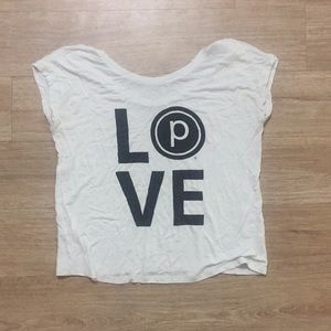 White circle P love pure barre scoop neck